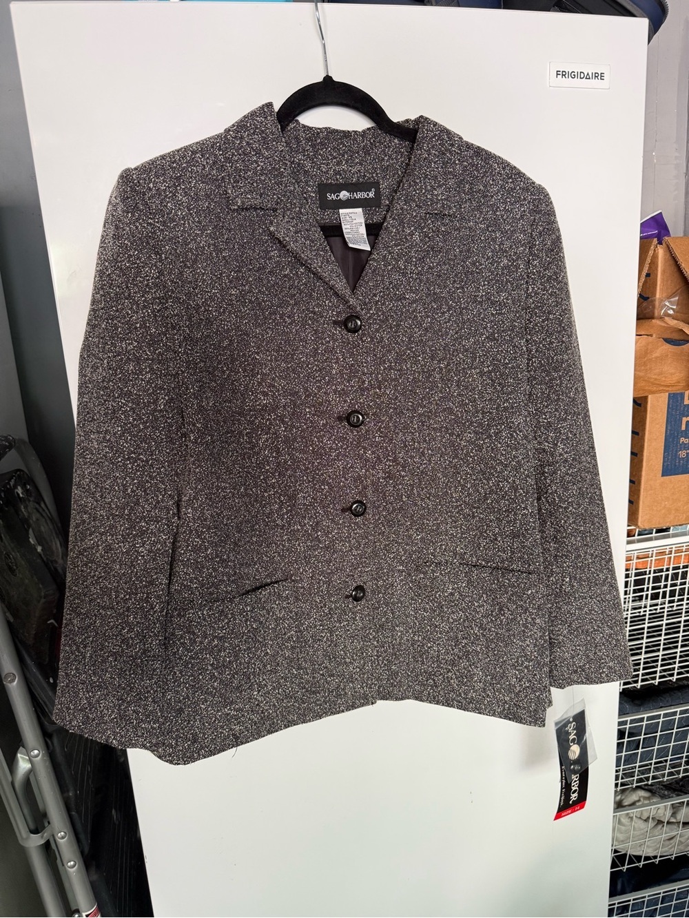 Sag Harbor Black & Gray Tweed Women’s Button-Front Blazer